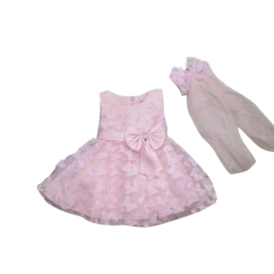 Бебешка официална рокля с тюл и пеперудки + аксесоар за коса